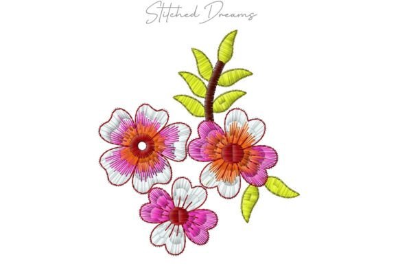 Beautiful Flowers with Leaves Embroidery
