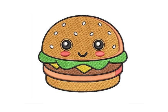 Burger Kawaii Embroidery Design