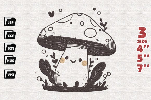 Cute Mushrooms Embroidery Design
