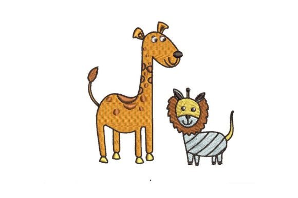 Giraffe and Lion Embroidery Design