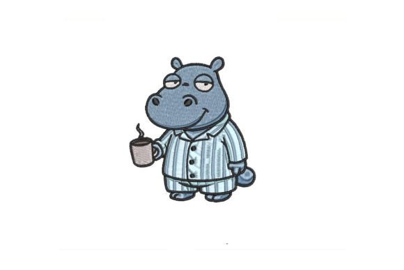 Hippo Drinking Coffee Embroidery Design