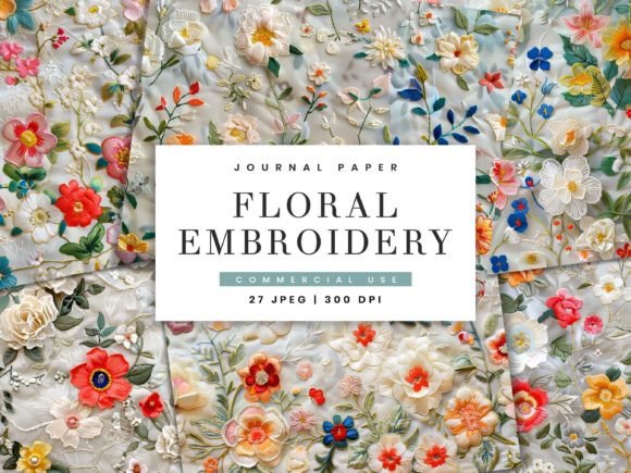 Junk Journal Floral Embroidery Paper
