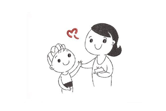 Mother and Son Embroidery Design